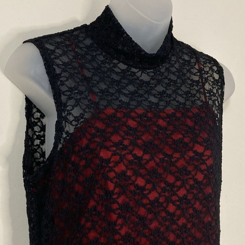 Tanuja Womens XL 3-Piece Maxi Skirt, Shell, Overlay Top Lace Mesh Black Red USA